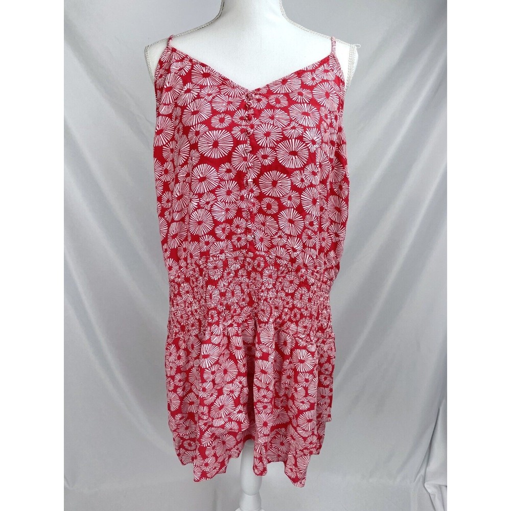 LOFT Women XXL Red White Strappy Sleeveless Sun Dress‎ Stretchy Waist